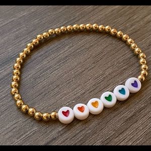 St Patricks Day Rainbow Hearts Bracelet with Gold Colored Beads